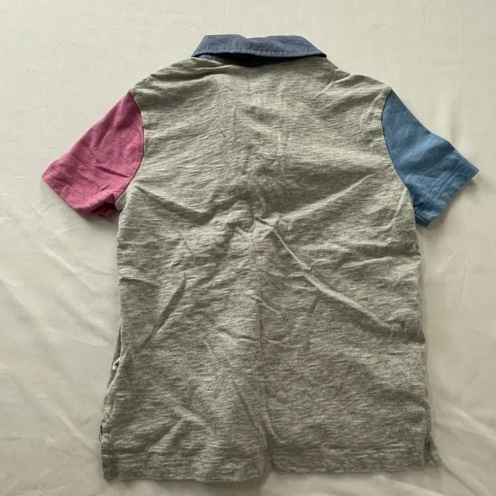 Gap Kids Colorblock Polo Shirt Heather Grey Blue Pink XS